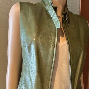 Rene Lezard light olive green, sleeveless leather vest. Size 38, US 8